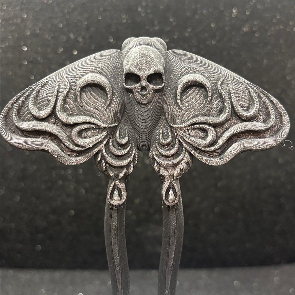 Skull Moth Hair Pin | Matte Black Gothic Hair Pin | Fantasy - Picture 4 of 6